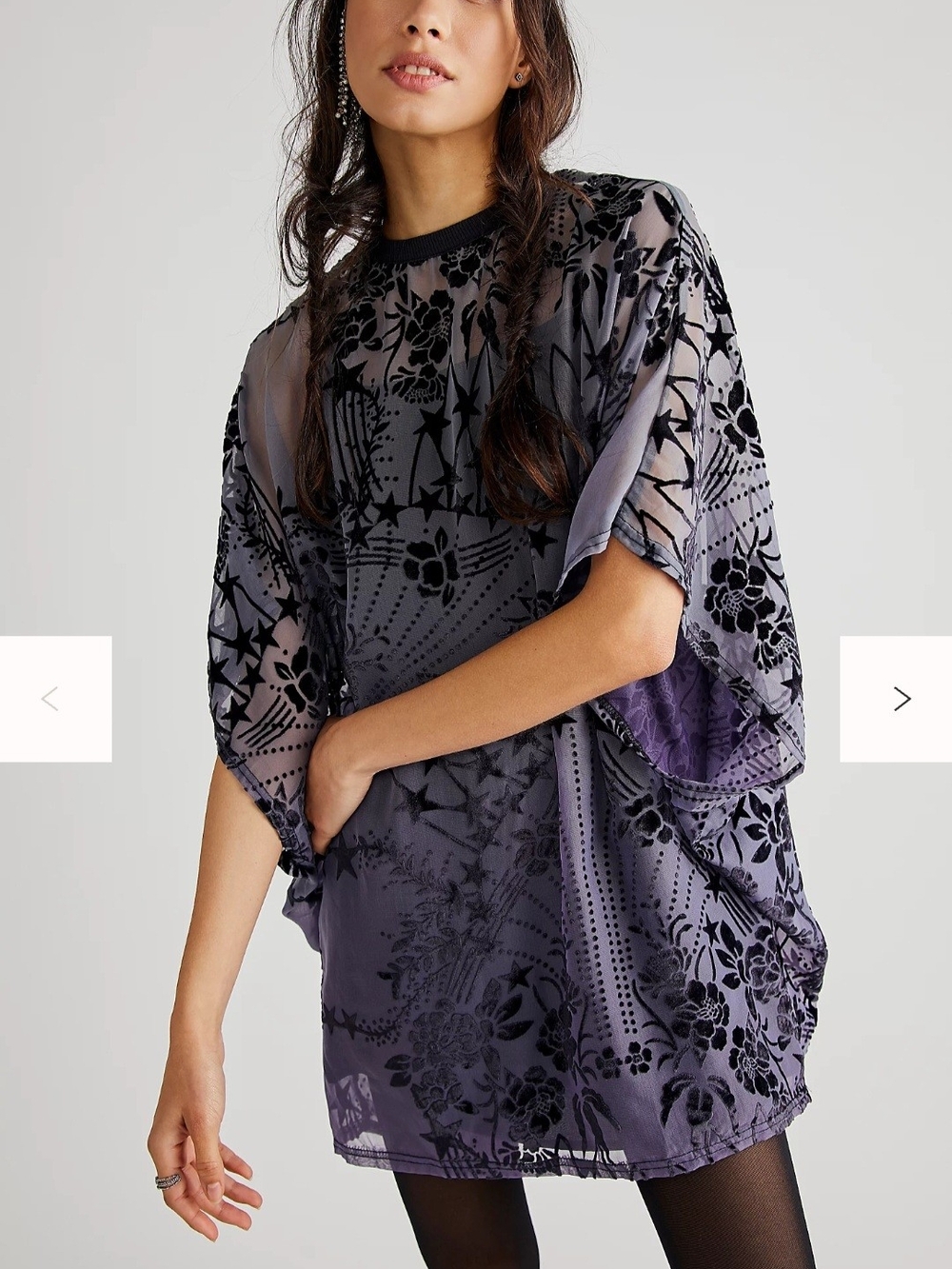 Free People Black Purple Floral Velvet Burnout Lined Dress Medium Nwt W Callout